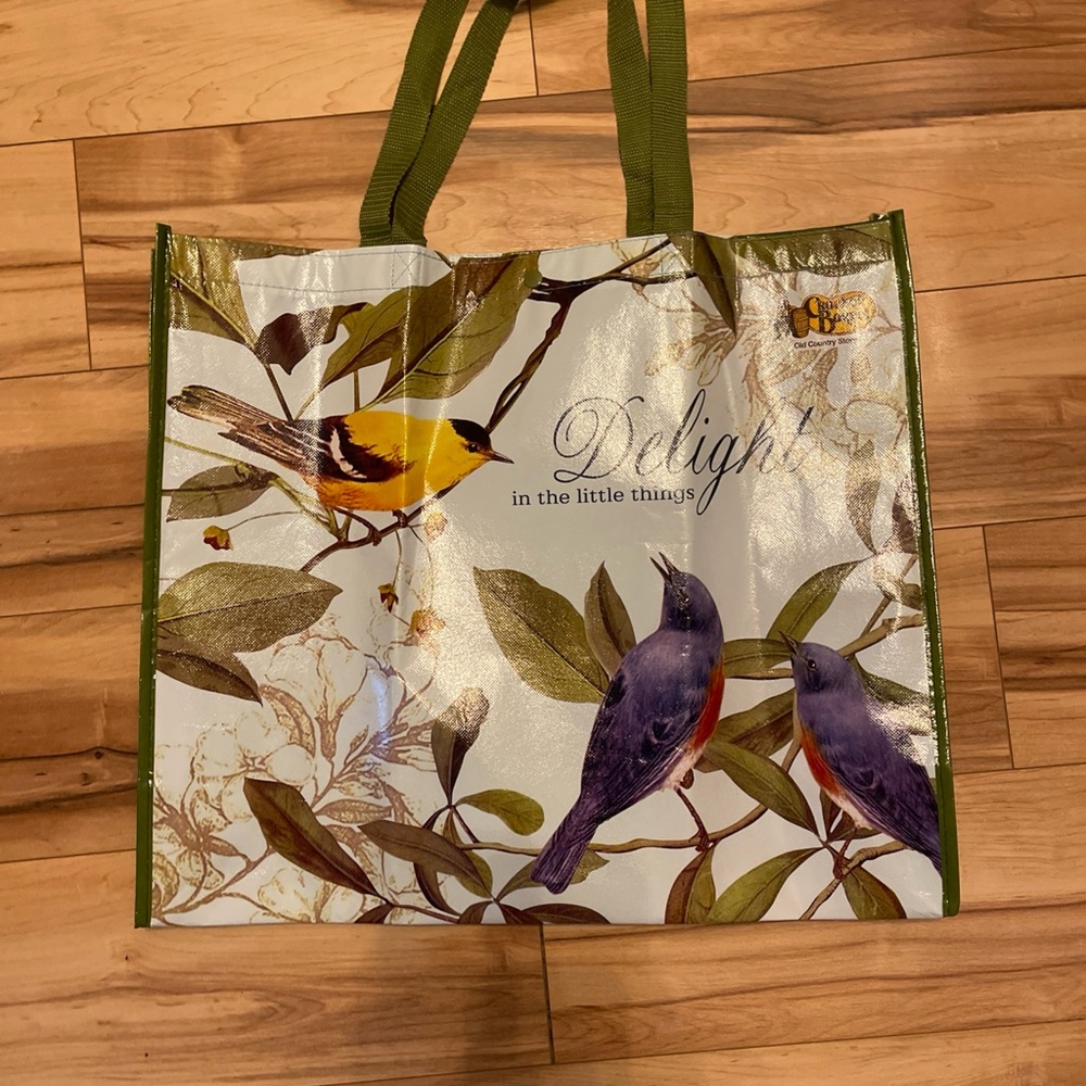 Bird Print Tote Bag with Green Handles Cracker barrel large bag